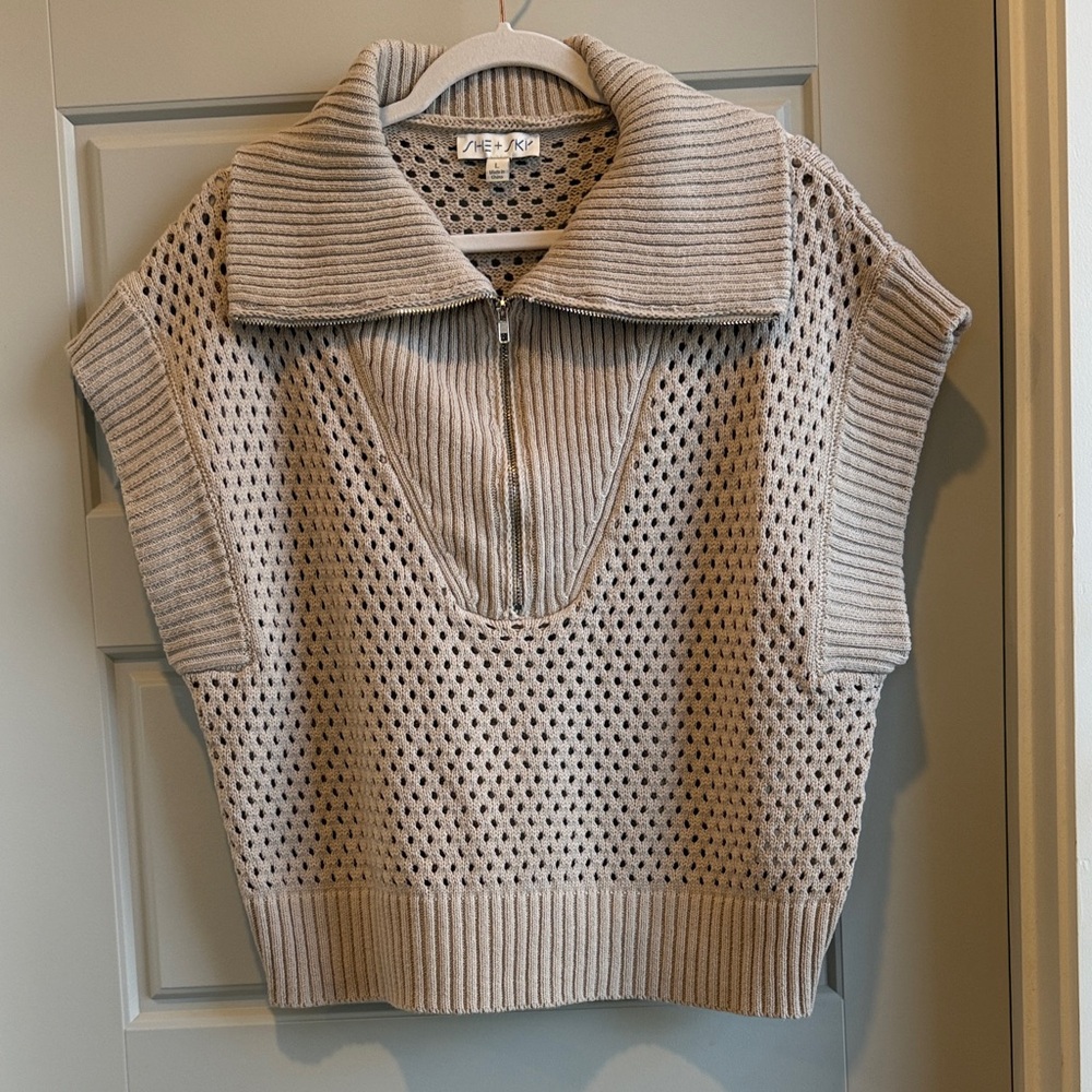She + Sky Beige Cowl Neck Sweater Vest